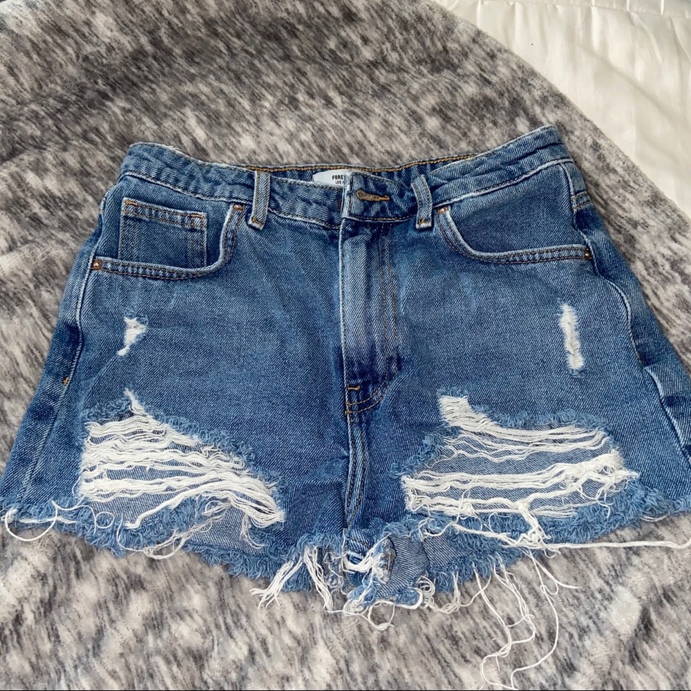 High rise denim shorts